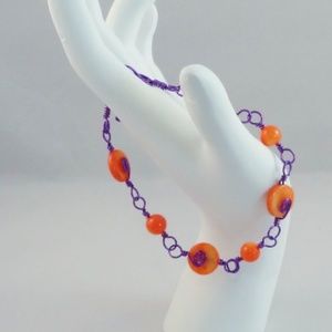 Orange and Purple Shell Wire Bracelet, Handmade